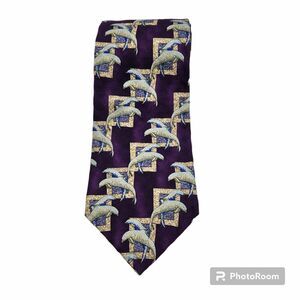 Endangered Species Dolphin Claire and Neil Coming Through Necktie Mens 100% Silk